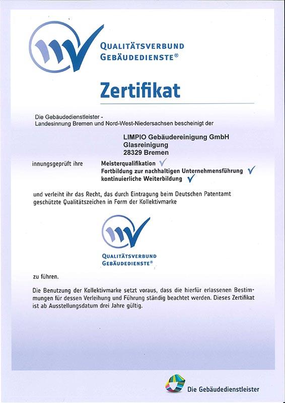 Zertifikat Qualitätsverbund - Limpio Gebäudereinigung GmbH